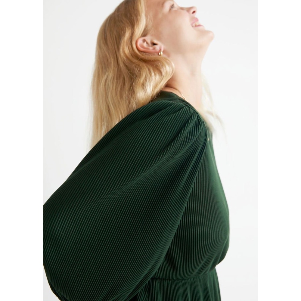 & Other Stories‎ Peplum Top Pleated Balloon Sleeve Blouse Green Size S - Picture 8 of 9
